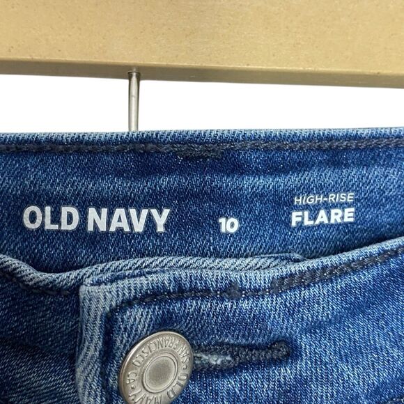 Old Navy Jeans Womens 10 Blue Flare High Rise Stretch Denim Boho Medium Wash - Picture 3 of 8